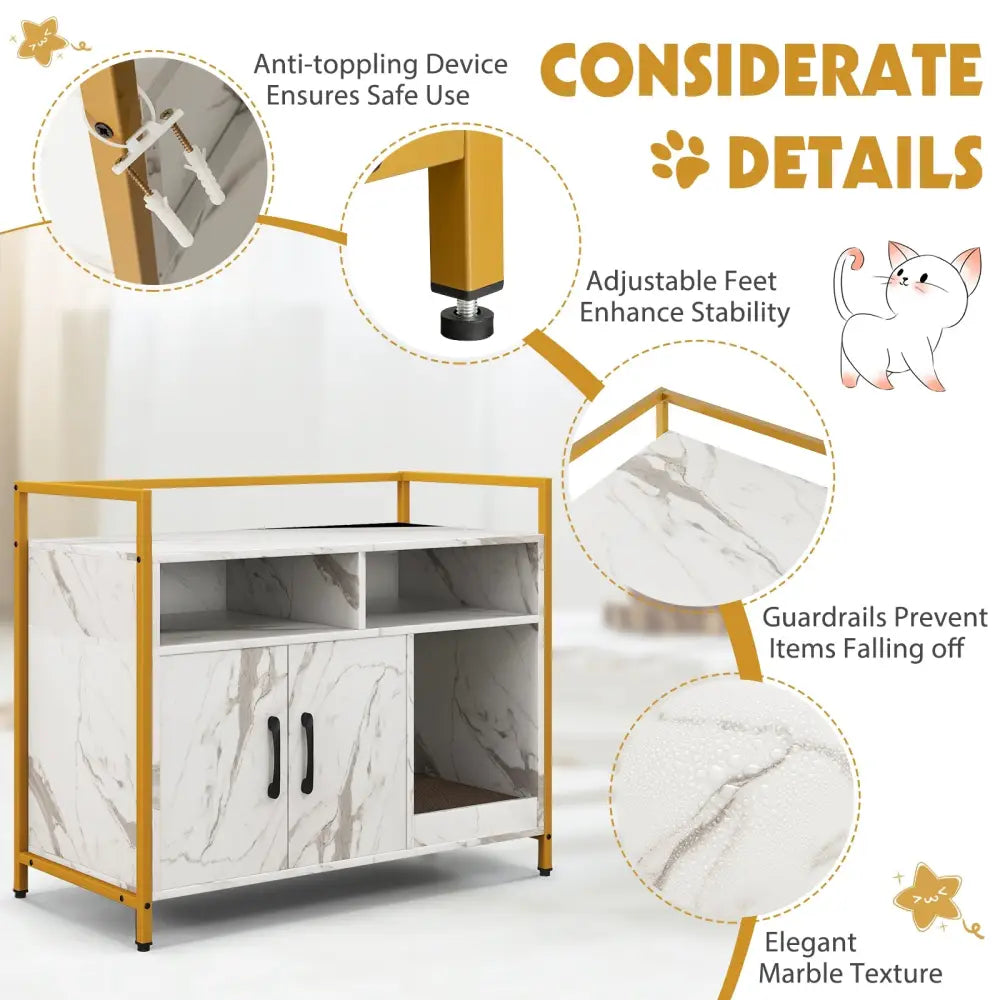 Hidden Cat Washroom with Double Doors and Scratch Cardboard-White - White - Cat Houses
