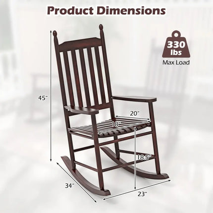 High-Back Acacia Wood Outdoor Rocking Chair with Solid Rocking Base-Brown - Brown - Patio Rocking Chairs & Gliders