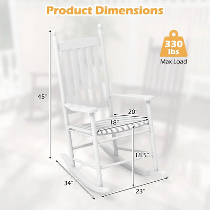 High-Back Acacia Wood Outdoor Rocking Chair with Solid Rocking Base-White - White - Patio Rocking Chairs & Gliders