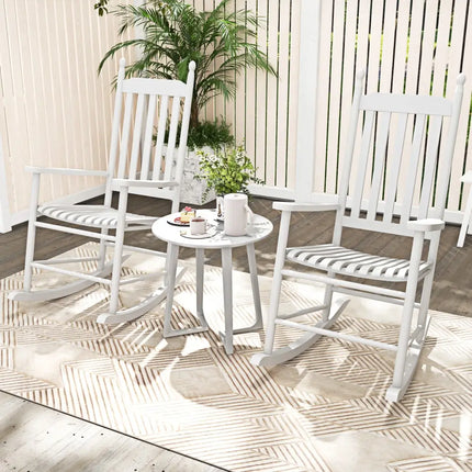 High-Back Acacia Wood Outdoor Rocking Chair with Solid Rocking Base-White - White - Patio Rocking Chairs & Gliders