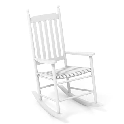 High-Back Acacia Wood Outdoor Rocking Chair with Solid Rocking Base-White - White - Patio Rocking Chairs & Gliders
