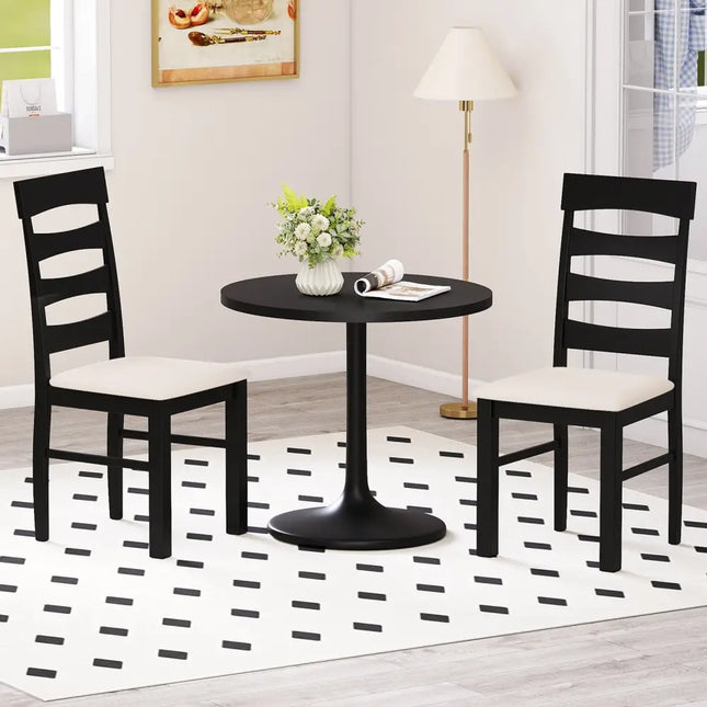 High Back Dining Room Chairs Set of 2 with Padded Seat-Black - Black - Dining Chairs