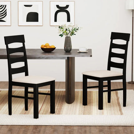 High Back Dining Room Chairs Set of 2 with Padded Seat-Black - Black - Dining Chairs