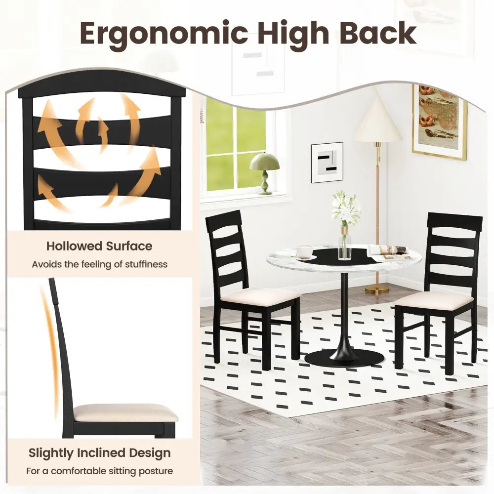High Back Dining Room Chairs Set of 2 with Padded Seat-Black - Black - Dining Chairs