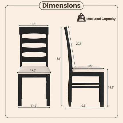 High Back Dining Room Chairs Set of 2 with Padded Seat-Black - Black - Dining Chairs