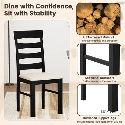 High Back Dining Room Chairs Set of 2 with Padded Seat-Black - Black - Dining Chairs