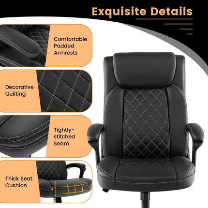 High Back Ergonomic Executive Chair with Thick Headrest Cushion-Black - Black - Executive Chairs