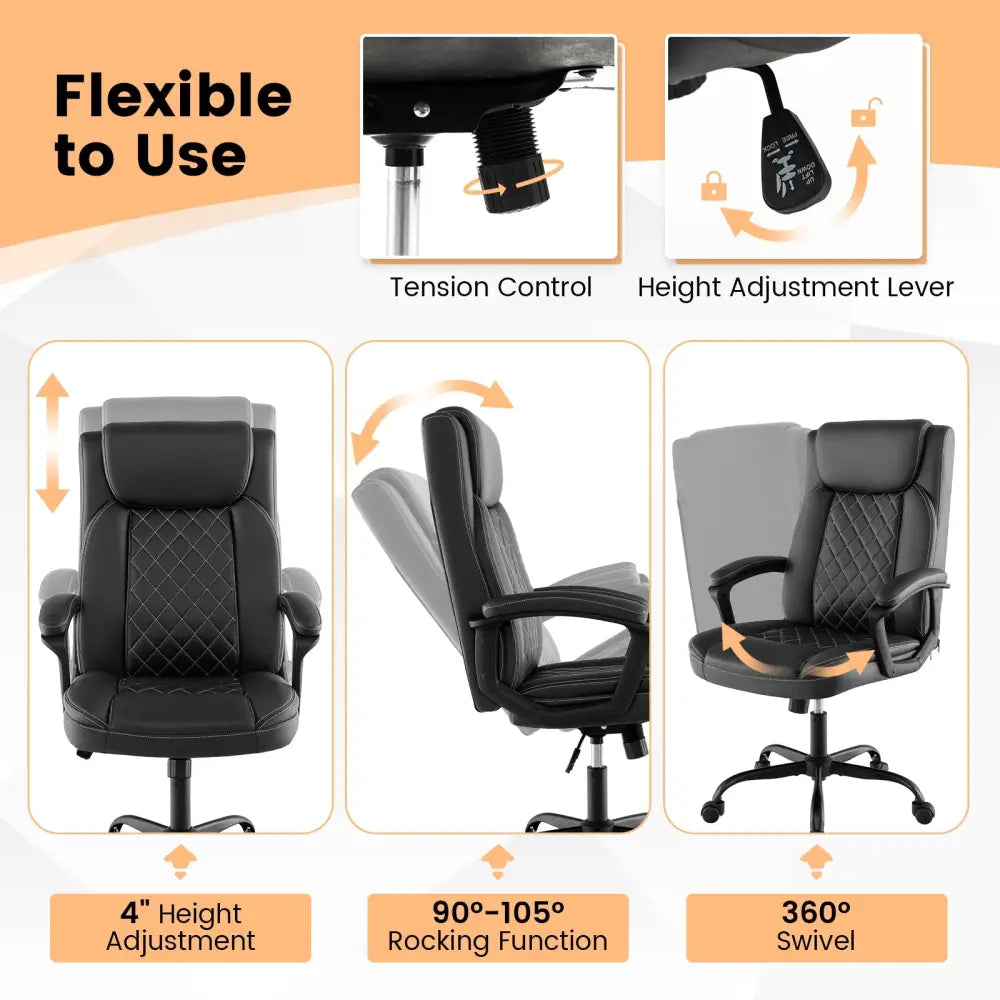 High Back Ergonomic Executive Chair with Thick Headrest Cushion-Black - Black - Executive Chairs