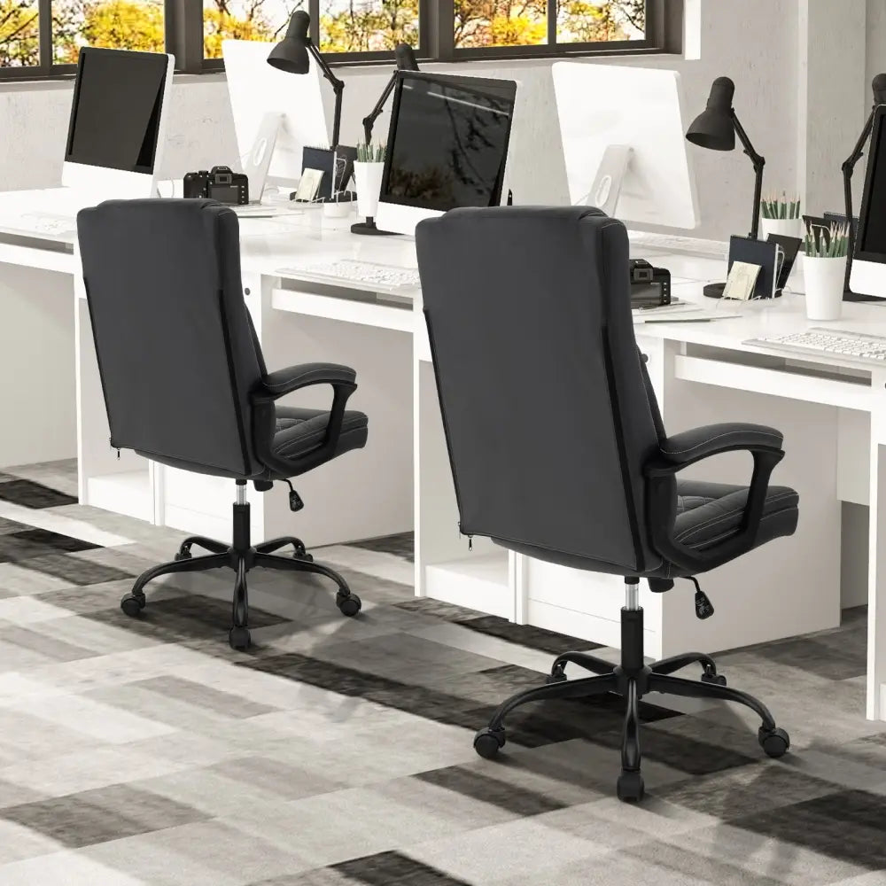 High Back Ergonomic Executive Chair with Thick Headrest Cushion-Black - Black - Executive Chairs