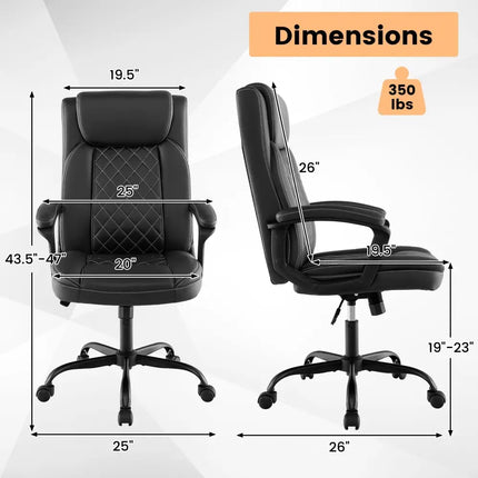 High Back Ergonomic Executive Chair with Thick Headrest Cushion-Black - Black - Executive Chairs