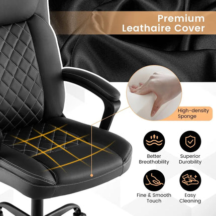 High Back Ergonomic Executive Chair with Thick Headrest Cushion-Black - Black - Executive Chairs