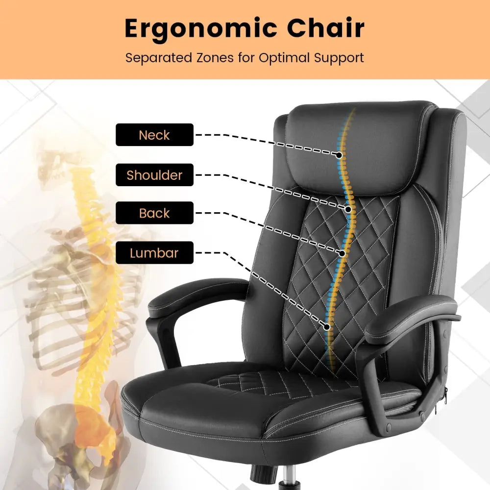 High Back Ergonomic Executive Chair with Thick Headrest Cushion-Black - Black - Executive Chairs