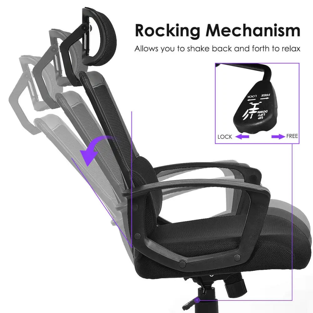 High Back Ergonomic Mesh Office Chair Swivel Chair - Black - Ergonomic Chairs