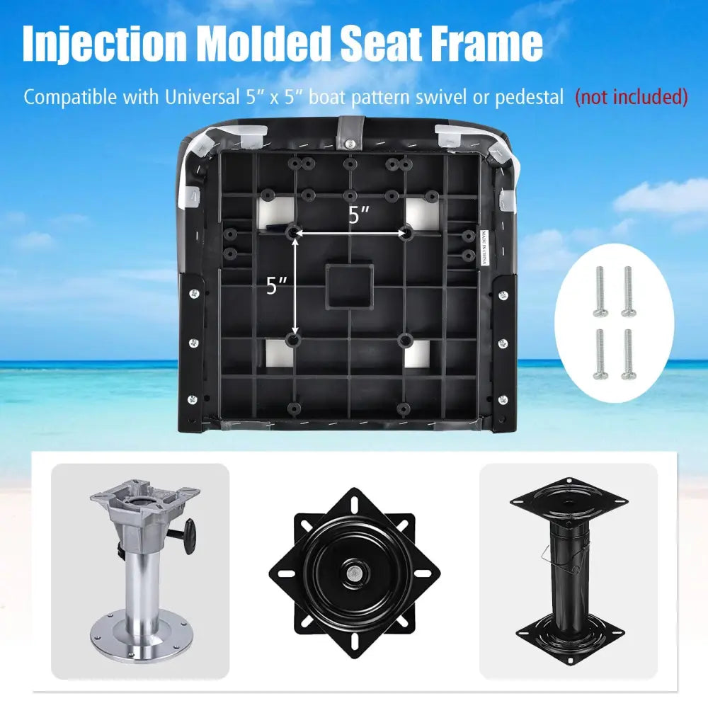 High Back Folding Boat Seats with Black Grey Sponge Cushion and Flexible Hinges-Set of 2 - Black - Water Sports