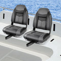 High Back Folding Boat Seats with Black Grey Sponge Cushion and Flexible Hinges-Set of 2 - Black - Water Sports