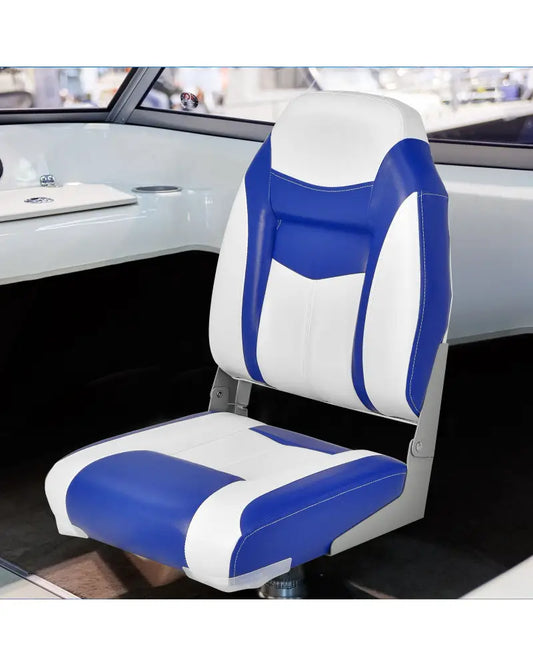 High Back Folding Boat Seats with Blue White Sponge Cushion and Flexible Hinges-Blue - Blue - Swimming