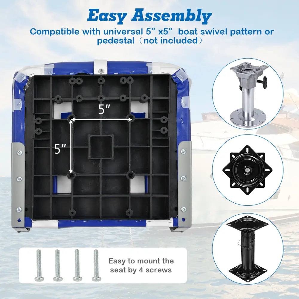 High Back Folding Boat Seats with Blue White Sponge Cushion and Flexible Hinges-Blue - Blue - Swimming