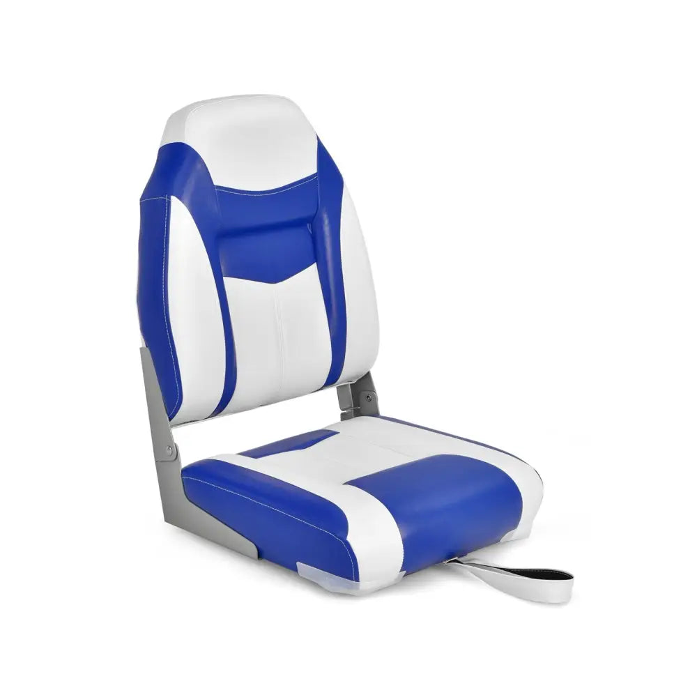 High Back Folding Boat Seats with Blue White Sponge Cushion and Flexible Hinges-Blue - Blue - Swimming