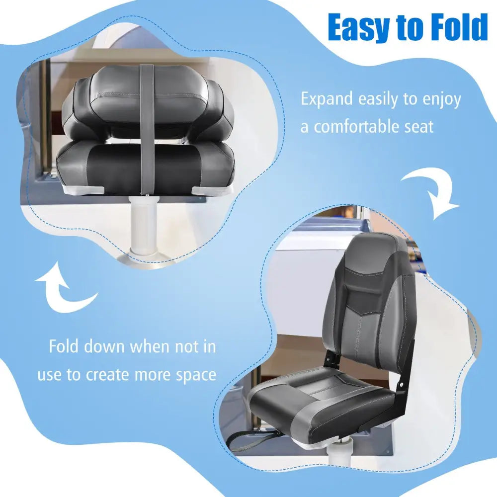 High Back Folding Boat Seats with Sponge Cushion and Flexible Hinges-1 Piece - Black - Water Sports