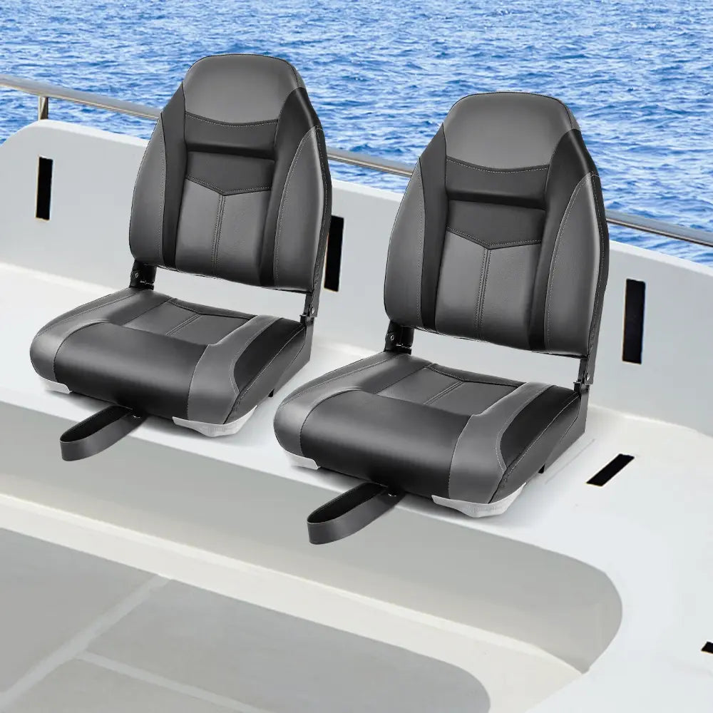 High Back Folding Boat Seats with Sponge Cushion and Flexible Hinges-1 Piece - Black - Water Sports