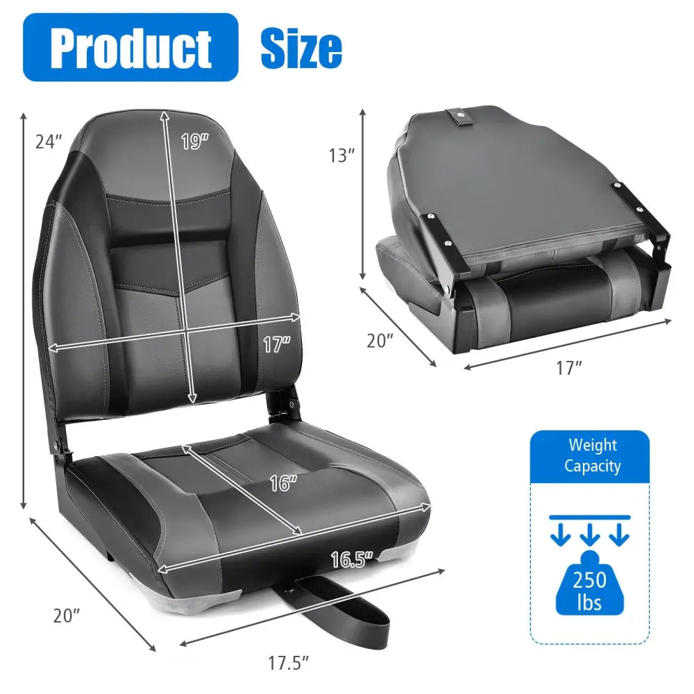 High Back Folding Boat Seats with Sponge Cushion and Flexible Hinges-1 Piece - Black - Water Sports