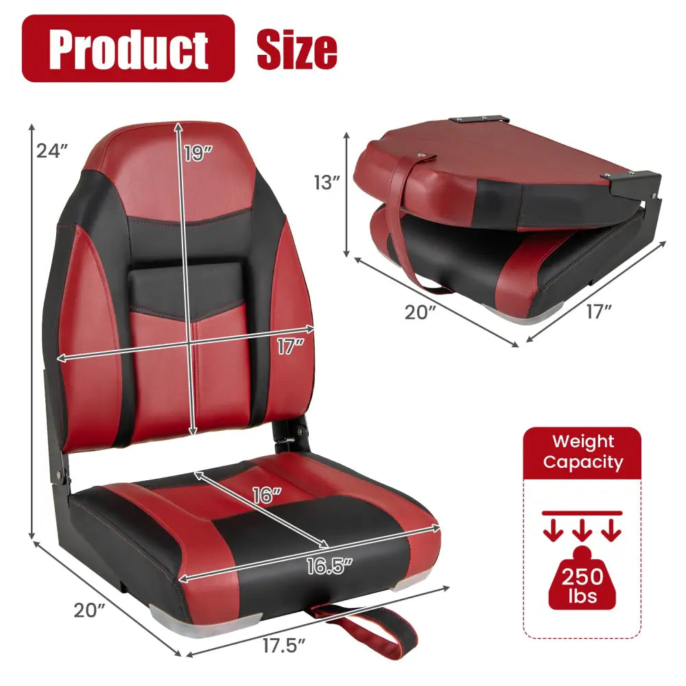 High Back Folding Boat Seats with Sponge Cushions and Flexible Hinges - Red - Swimming
