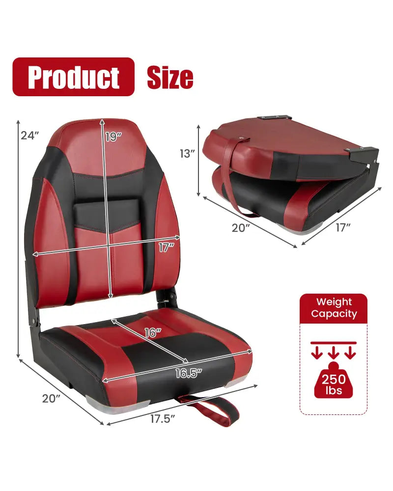 High Back Folding Boat Seats with Sponge Cushions and Flexible Hinges - Red - Swimming