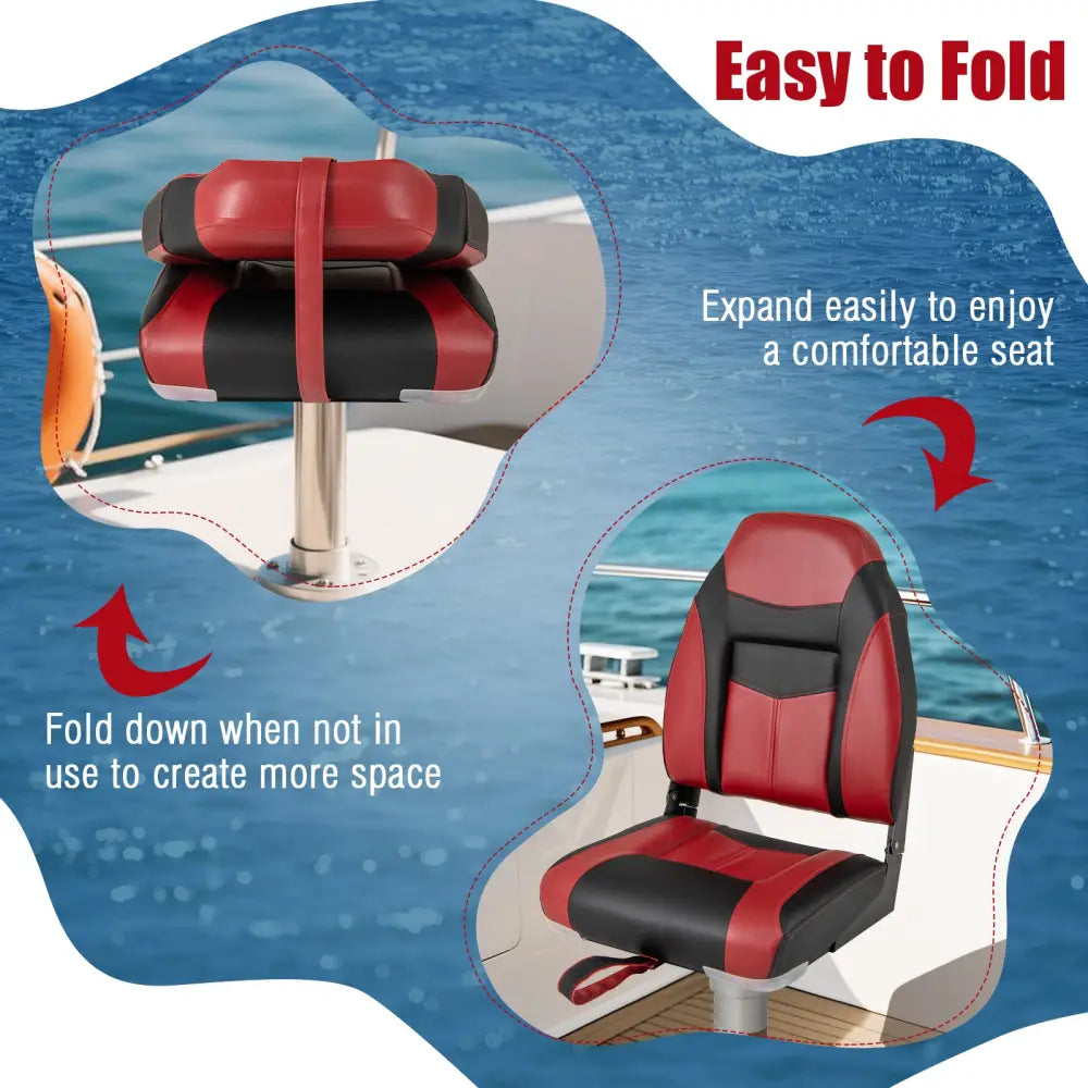 High Back Folding Boat Seats with Sponge Cushions and Flexible Hinges - Red - Swimming