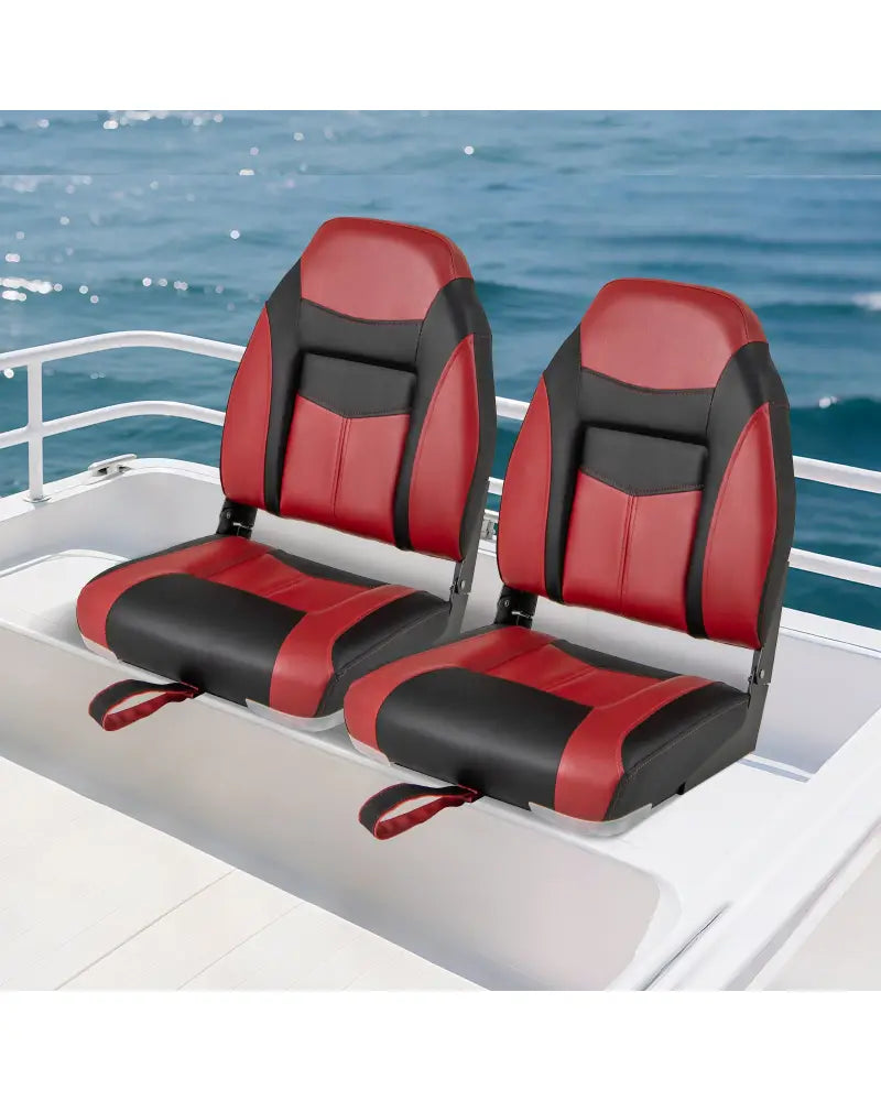 High Back Folding Boat Seats with Sponge Cushions and Flexible Hinges - Red - Swimming