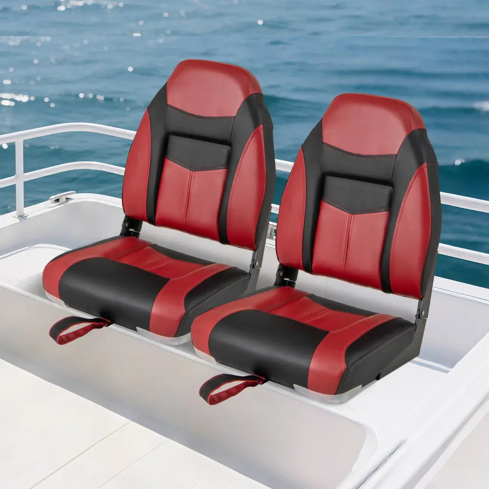 High Back Folding Boat Seats with Sponge Cushions and Flexible Hinges - Red - Swimming