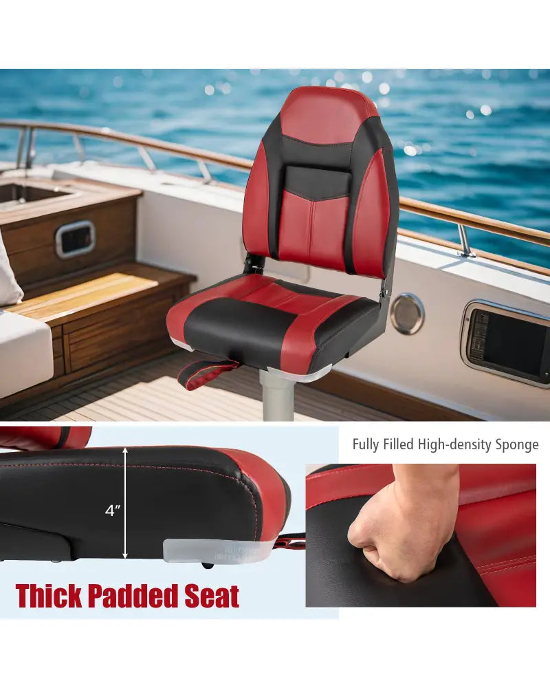 High Back Folding Boat Seats with Sponge Cushions and Flexible Hinges - Red - Swimming