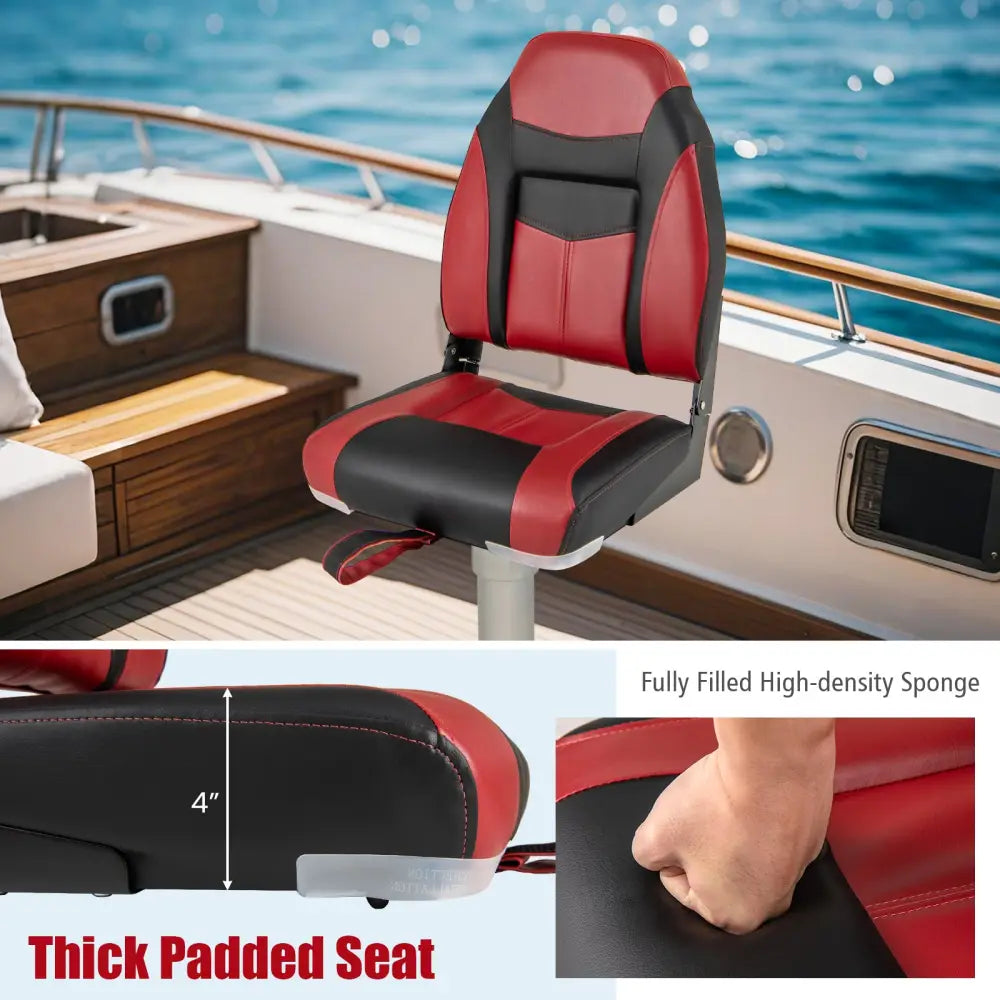 High Back Folding Boat Seats with Sponge Cushions and Flexible Hinges - Red - Swimming