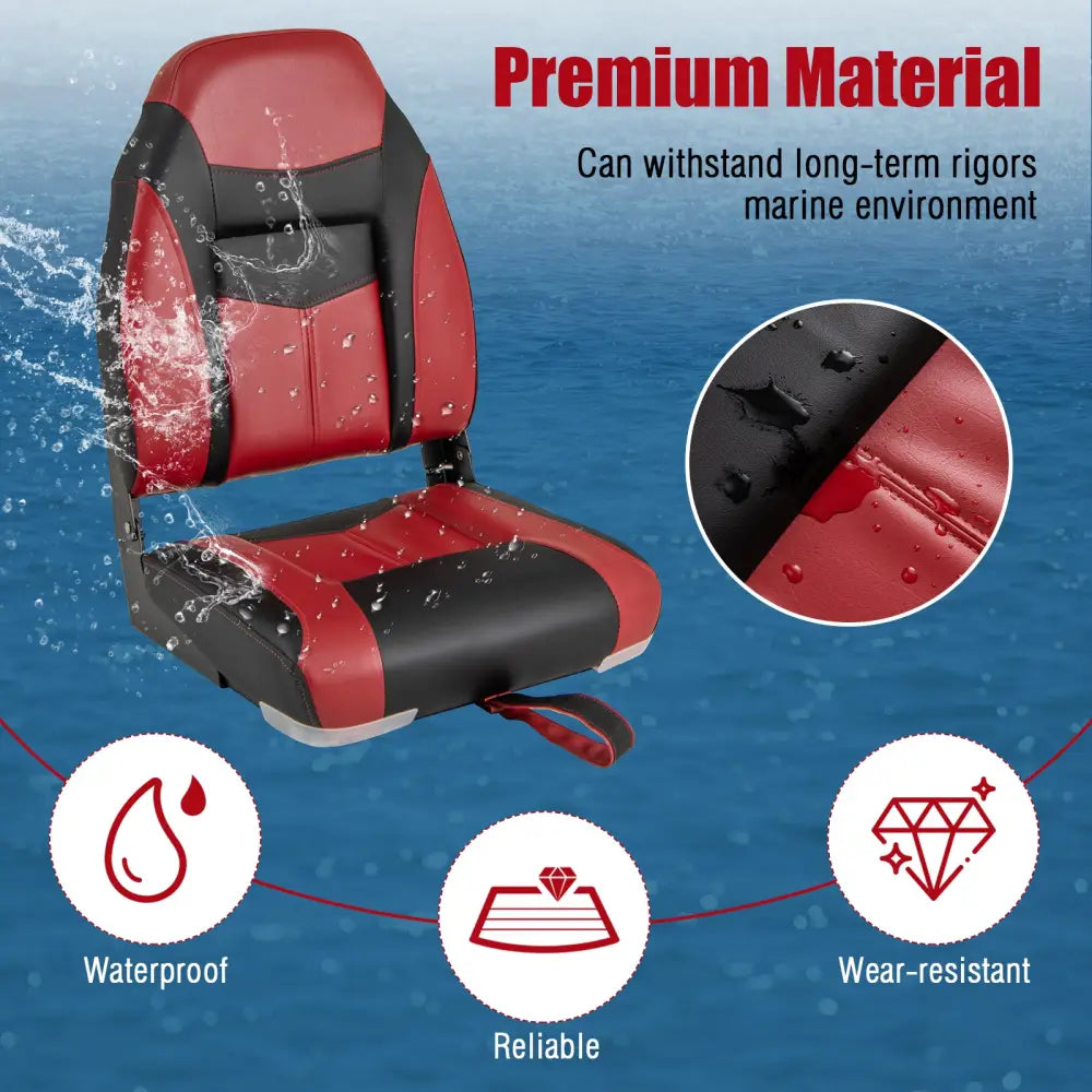 High Back Folding Boat Seats with Sponge Cushions and Flexible Hinges - Red - Swimming