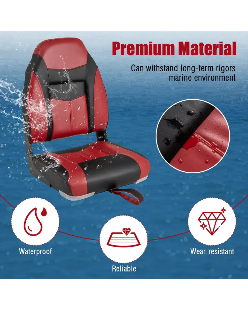 High Back Folding Boat Seats with Sponge Cushions and Flexible Hinges - Red - Swimming