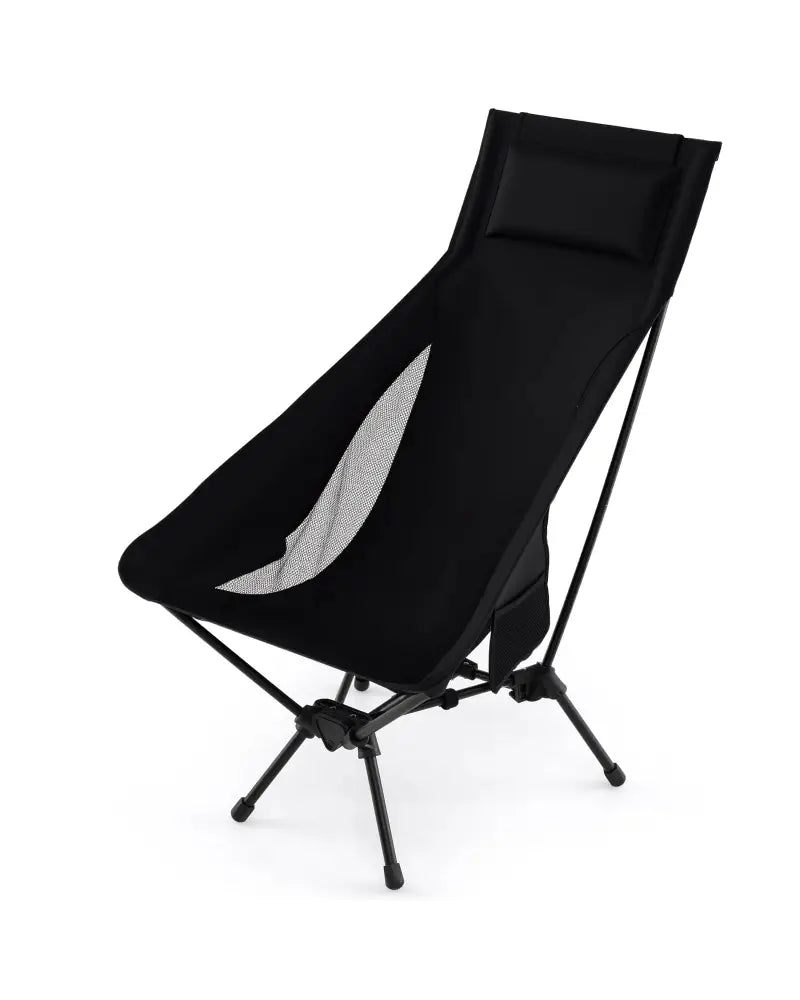 High Back Portable Camping Chair with Compact Carry Bag and Pillow-Black - Black - Camping Furniture