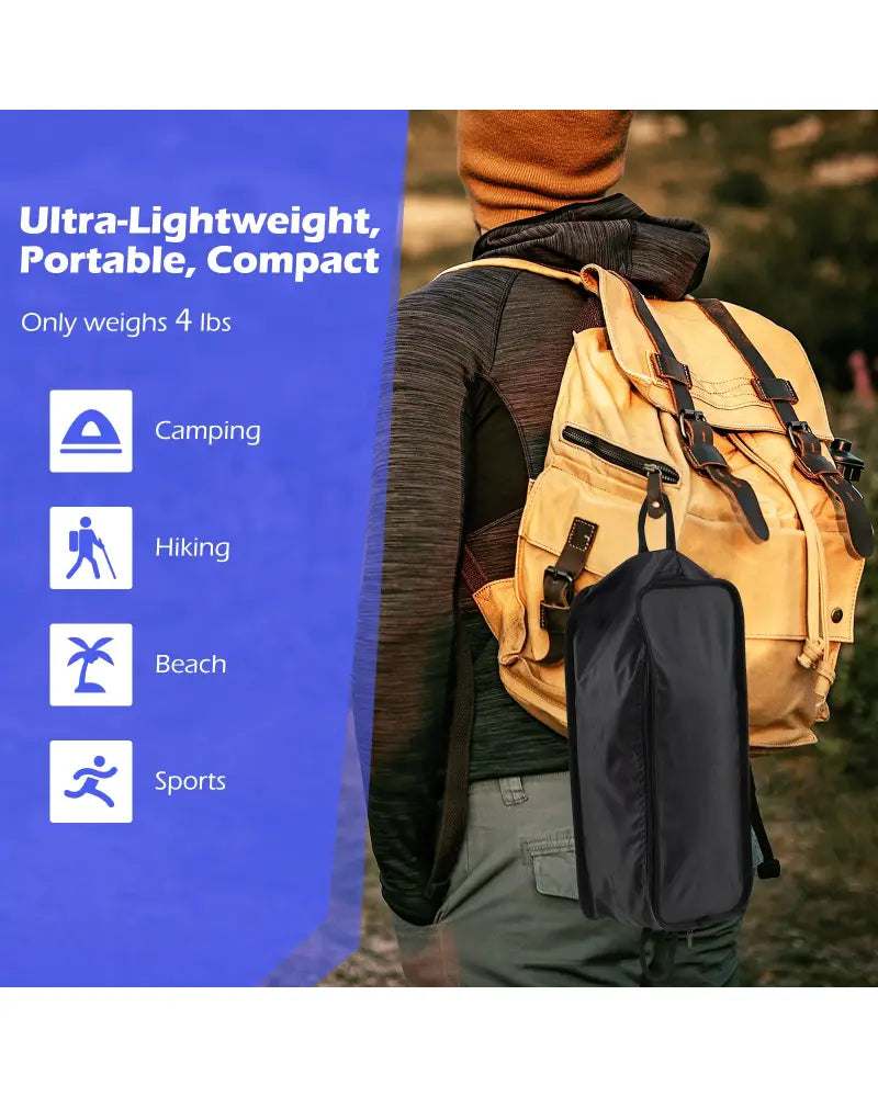 High Back Portable Camping Chair with Compact Carry Bag and Pillow-Black - Black - Camping Furniture