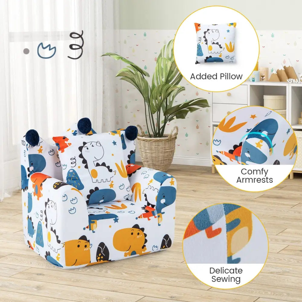 High-density Padding Kids Sofa with Armrest and Extra Pilow-Blue - Blue - Kids Chairs & Seating