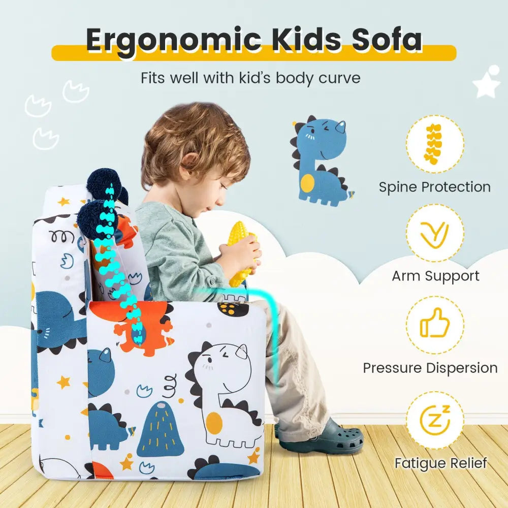 High-density Padding Kids Sofa with Armrest and Extra Pilow-Blue - Blue - Kids Chairs & Seating