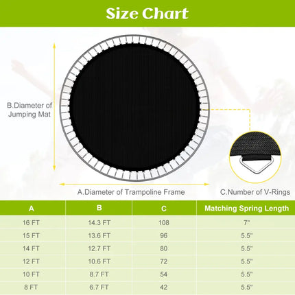High-Elastic PP Replacement Jumping Mat-15 ft - Black - Trampoline Accessories