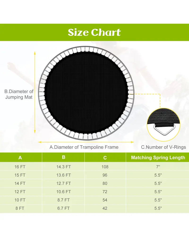 High-Elastic PP Replacement Jumping Mat-16 Feet - Black - Trampoline Accessories