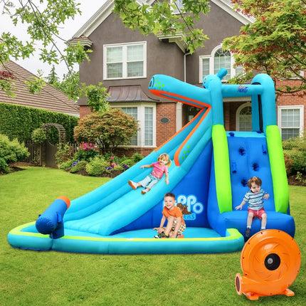 Hippo Inflatable Water Slide Bounce House with 740W Blower - Blue - Inflatable Water Slides