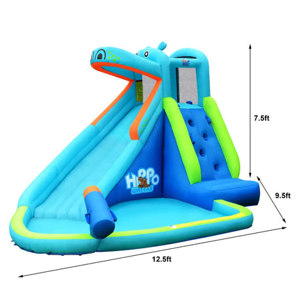 Hippo Inflatable Water Slide Bounce House with 740W Blower - Blue - Inflatable Water Slides
