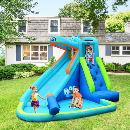 Hippo Inflatable Water Slide Bounce House with 740W Blower - Blue - Inflatable Water Slides