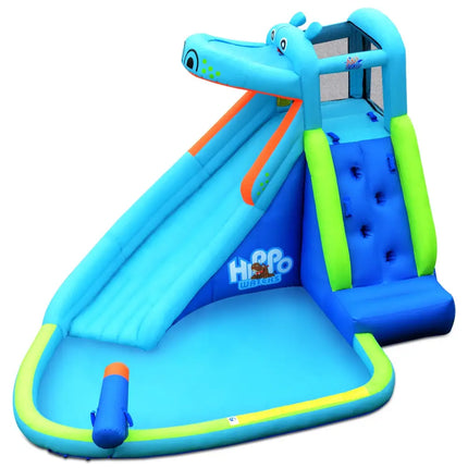 Hippo Inflatable Water Slide Bounce House with 740W Blower - Blue - Inflatable Water Slides