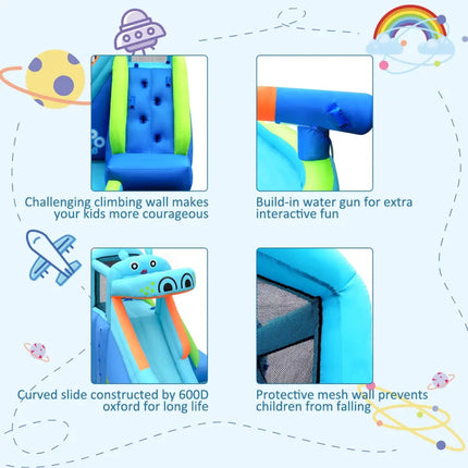 Hippo Inflatable Water Slide Bounce House with 740W Blower - Blue - Inflatable Water Slides