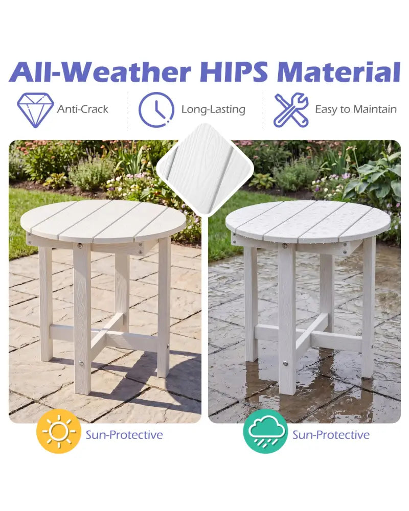 HIPS Adirondack Side Table with Weather-Resistant and Waterproof Top-White - White - Patio Coffee Tables