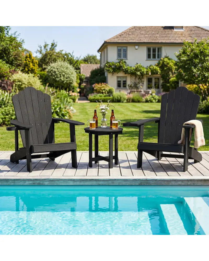 HIPS Adirondack Side Table with Weather-Resistant and Waterproof Top-Black - Black - Patio Coffee Tables