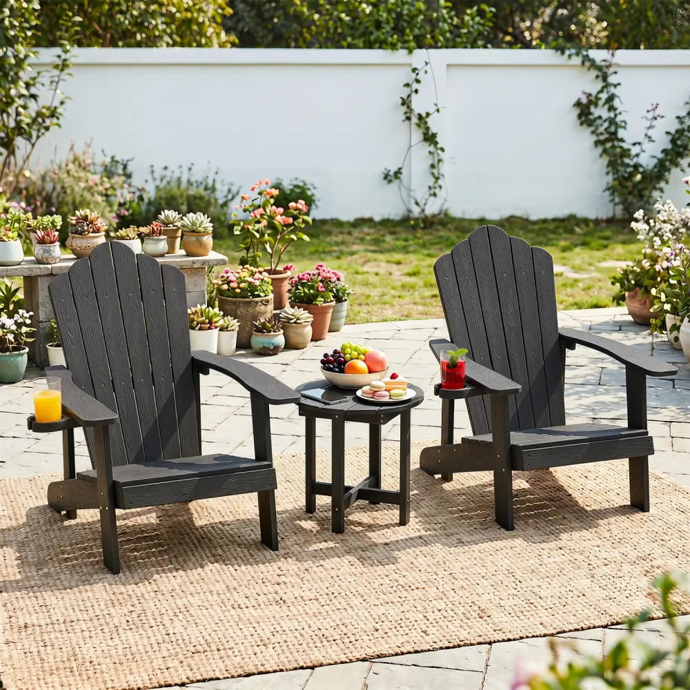 HIPS Adirondack Side Table with Weather-Resistant and Waterproof Top-Black - Black - Patio Coffee Tables