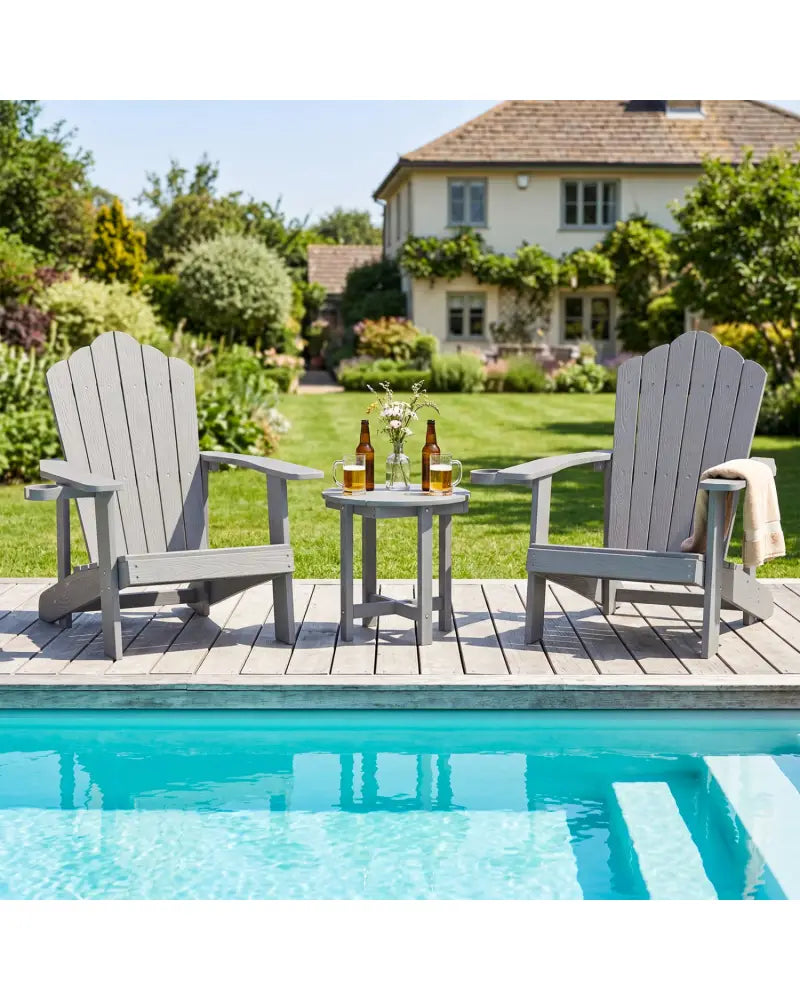 HIPS Adirondack Side Table with Weather-Resistant and Waterproof Top-Gray - Gray - Patio Coffee Tables