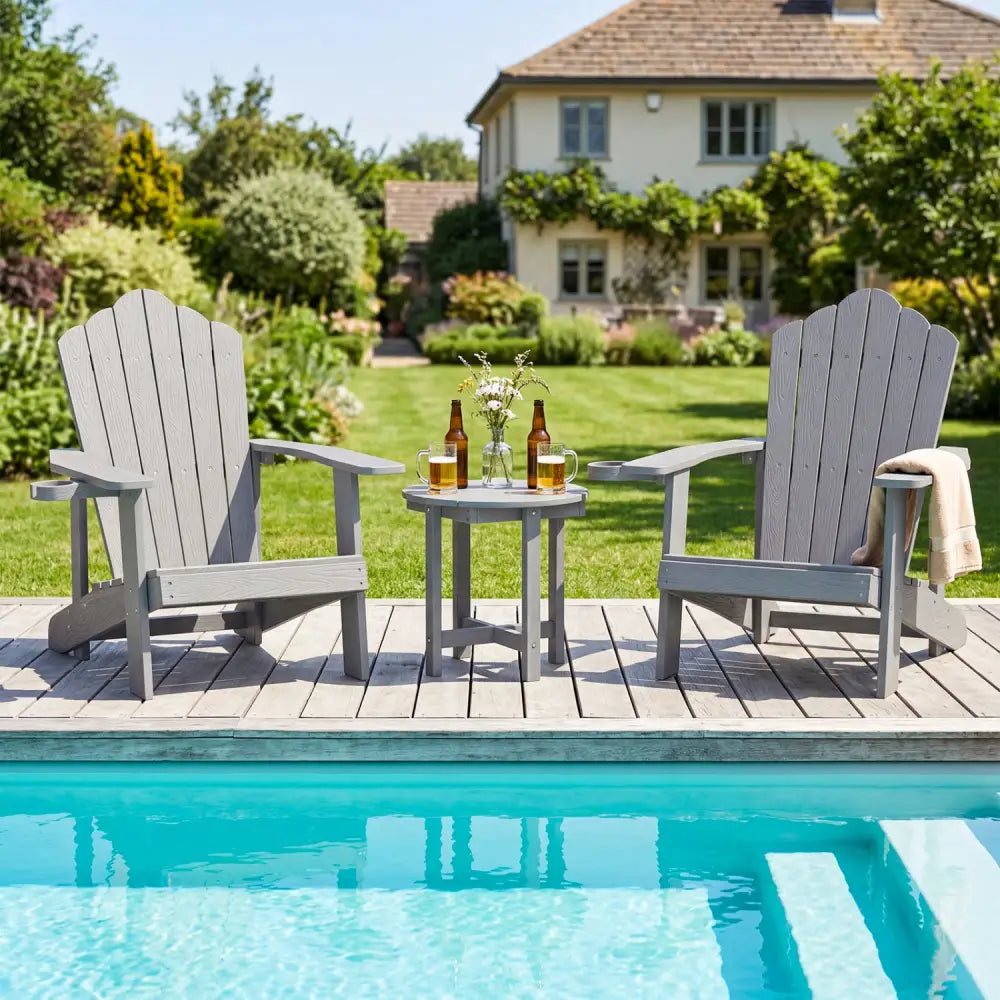 HIPS Adirondack Side Table with Weather-Resistant and Waterproof Top-Gray - Gray - Patio Coffee Tables